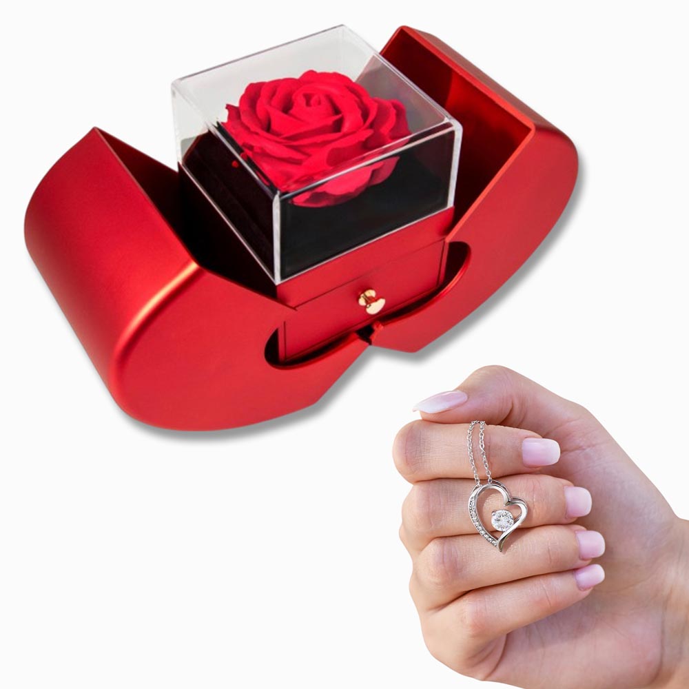 Forever Love Necklace with Red Heart Rose Gift Box - Kim’s Signature Beauty & Accessories