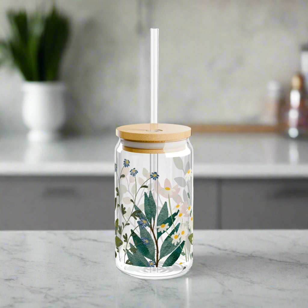 Fresh Flowers Sipper Glass, 16oz - Kim’s Signature Beauty & Accessories    