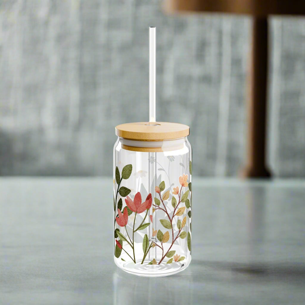 Fresh Flowers Sipper Glass, 16oz - Kim’s Signature Beauty & Accessories    