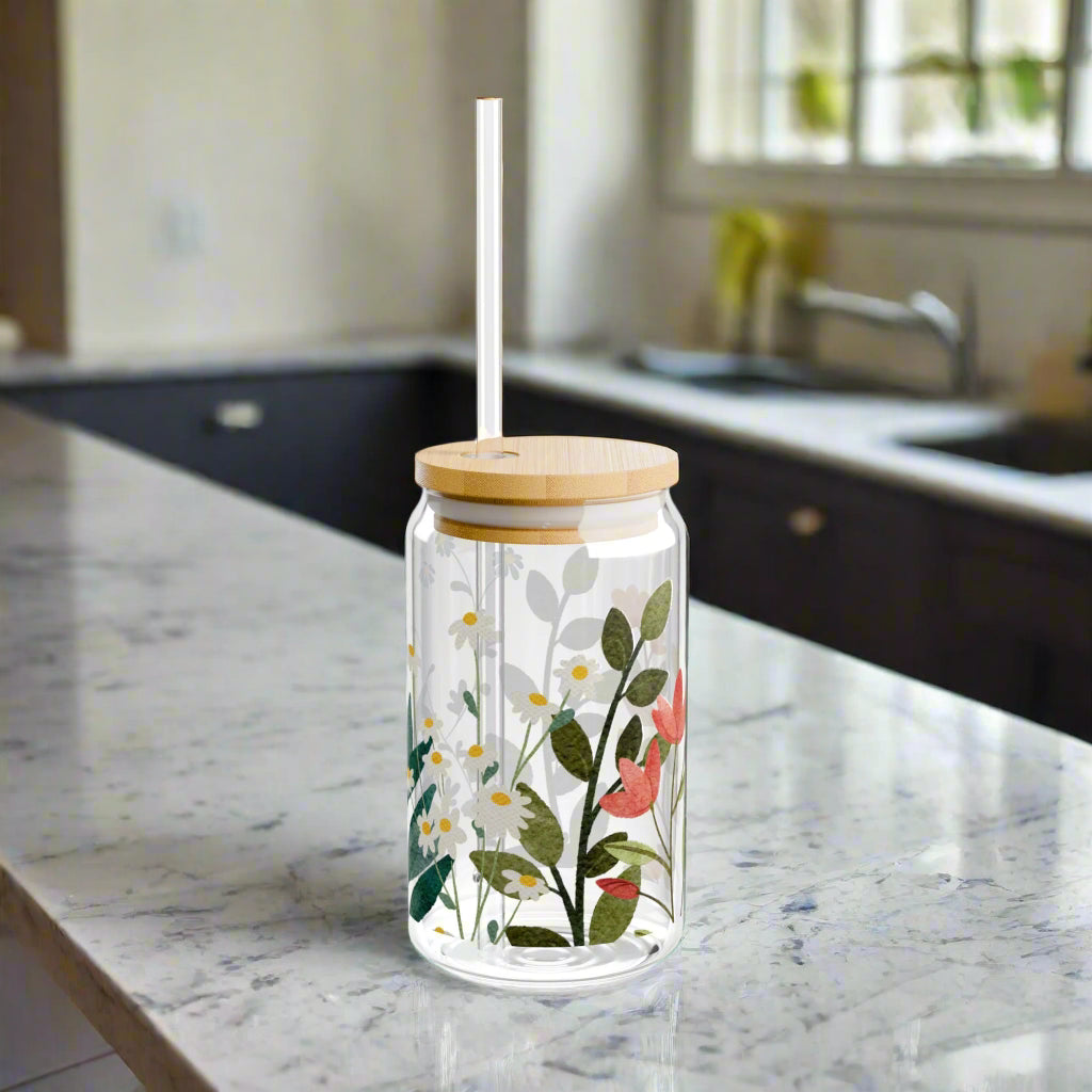 Fresh Flowers Sipper Glass, 16oz - Kim’s Signature Beauty & Accessories    