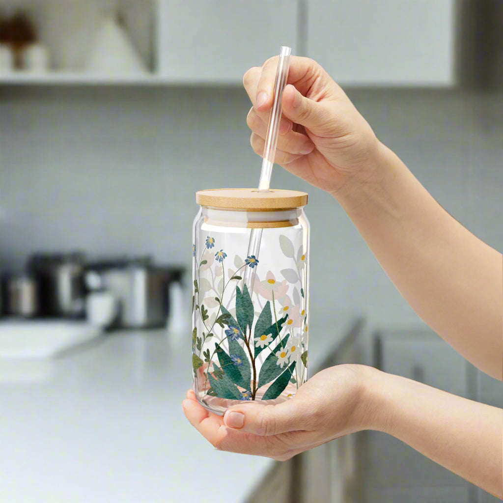 Fresh Flowers Sipper Glass, 16oz - Kim’s Signature Beauty & Accessories    