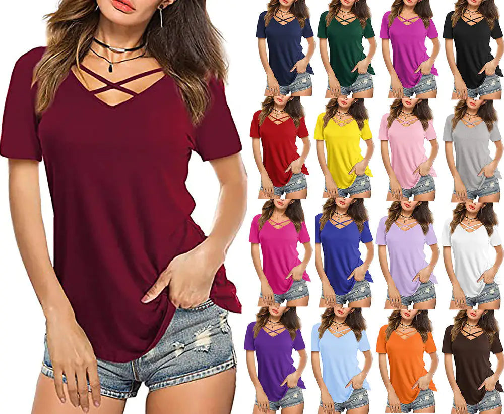 Front Cross Short Sleeve Shirt - Kim’s Signature Beauty & Accessories    
