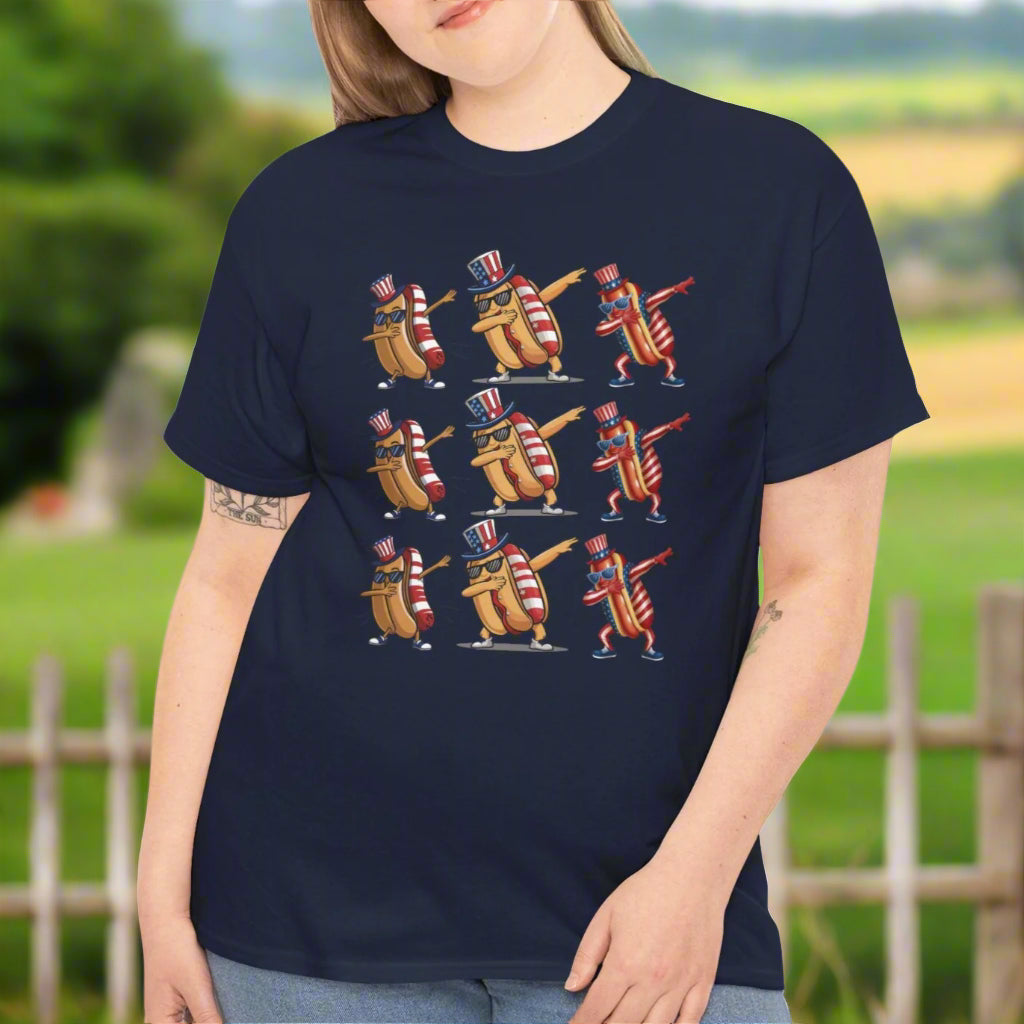 Fun Patriotic Dabbing Hotdogs Unisex Tee - Kim’s Signature Beauty & Accessories    