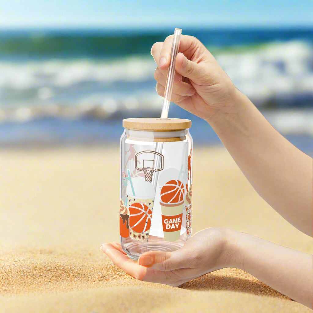 Game Day Basketball Sipper Glass, 16oz - Kim’s Signature Beauty & Accessories    