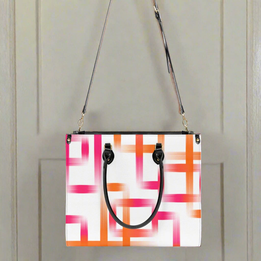 Geometric Brushstroke PU Leather Handbag - Kim’s Signature Beauty & Accessories    