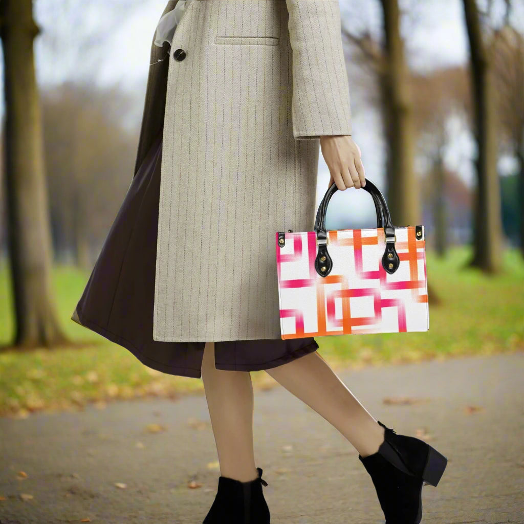 Geometric Brushstroke PU Leather Handbag - Kim’s Signature Beauty & Accessories    