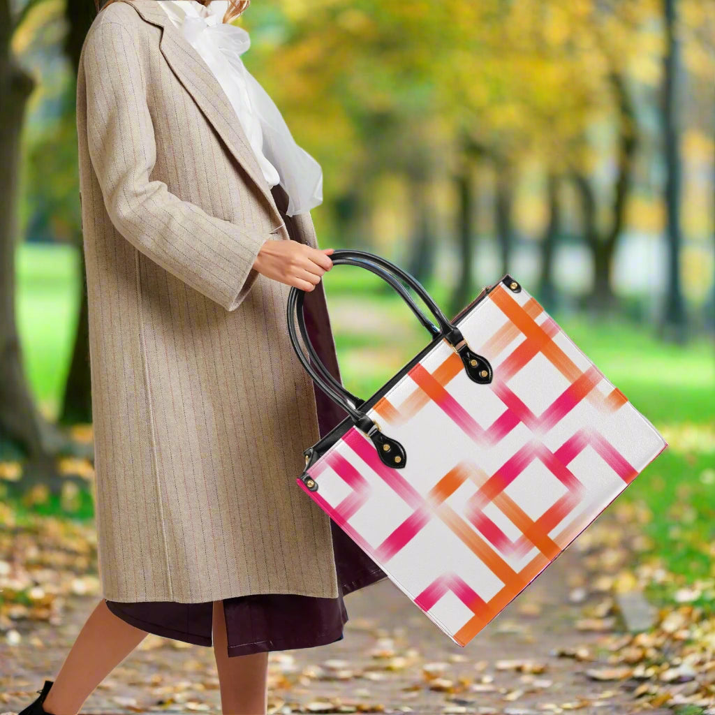 Geometric Brushstroke PU Leather Handbag - Kim’s Signature Beauty & Accessories    