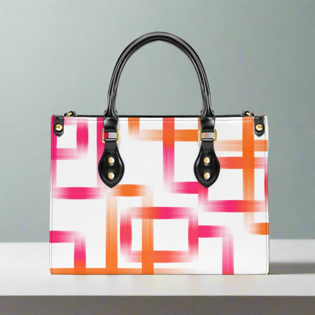 Geometric Brushstroke PU Leather Handbag - Kim’s Signature Beauty & Accessories    
