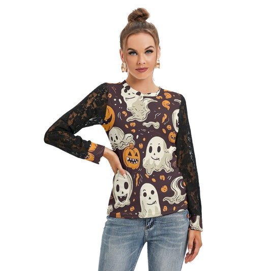 Ghosting Fun T-shirt With Black Lace Sleeves - Kim’s Signature Beauty & Accessories    