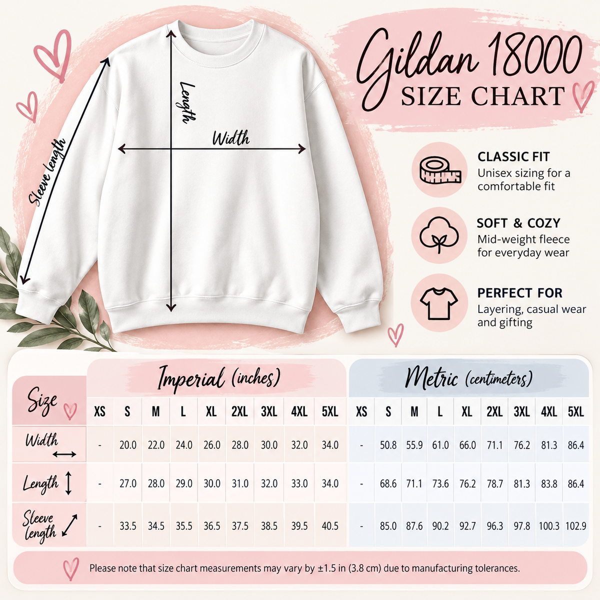 gildan 18000 sweatshirt sizing chart