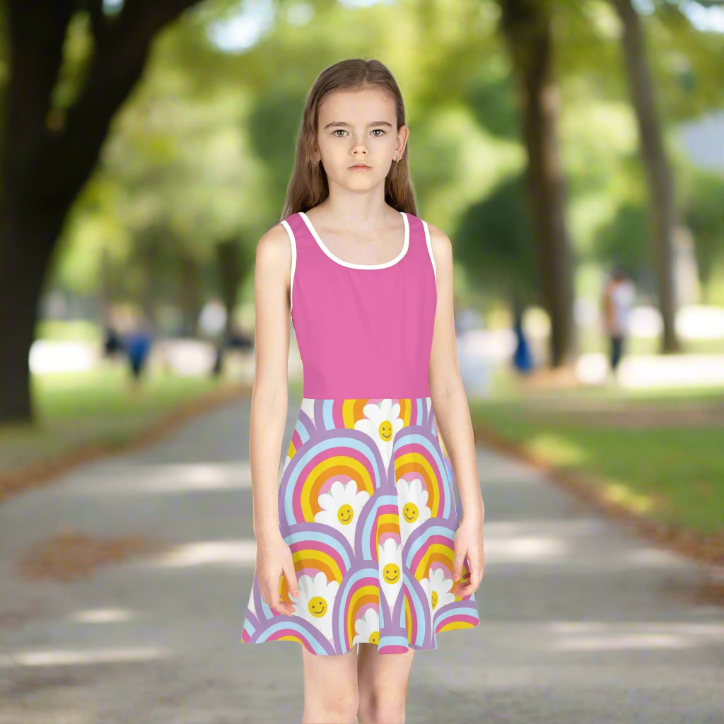 Girls' Rainbow Smile Sundress - Colorful Floral Design for Summer Joy - Kim’s Signature Beauty & Accessories    