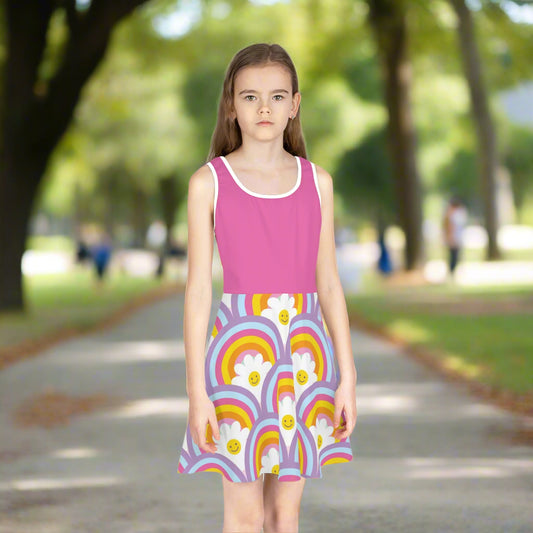 Girls' Rainbow Smile Sundress - Colorful Floral Design for Summer Joy - Kim’s Signature Beauty & Accessories    