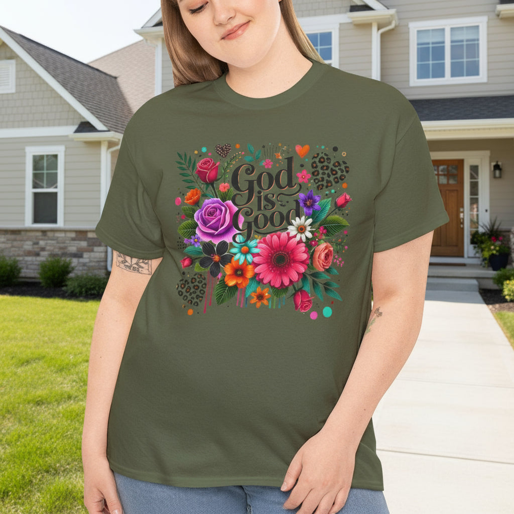 God Is Good Floral Christian Faith Tee - Kim’s Signature Beauty & Accessories    