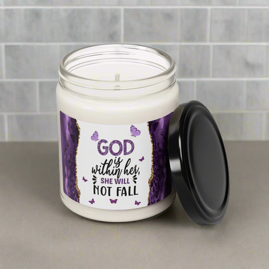 God Is With Her, She Will Not Fall – 9oz Scented Soy Candle - Kim’s Signature Beauty & Accessories    
