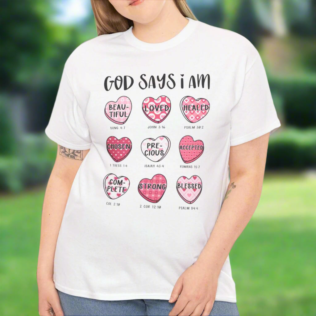 God Says I Am Candy Heart Tee - Kim’s Signature Beauty & Accessories    