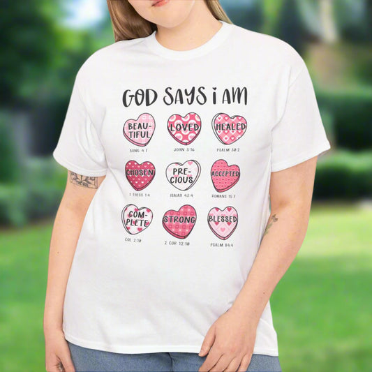 God Says I Am Candy Heart Tee - Kim’s Signature Beauty & Accessories    