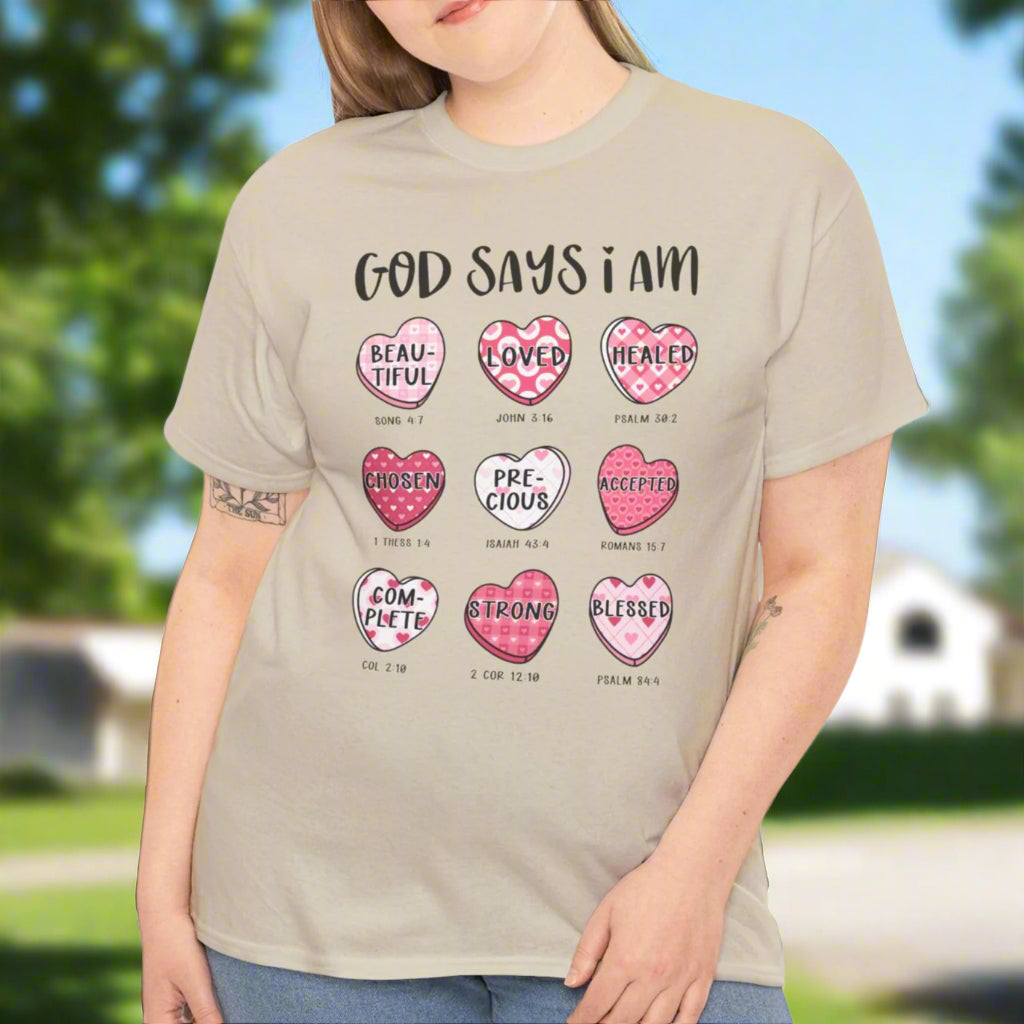 God Says I Am Candy Heart Tee - Kim’s Signature Beauty & Accessories    