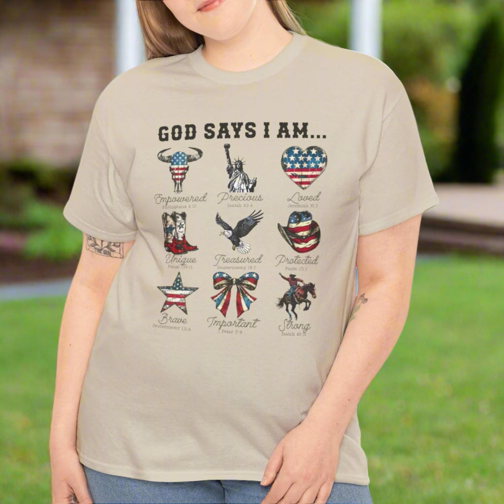 God Says I Am Patriotic Christian Tee - Kim’s Signature Beauty & Accessories