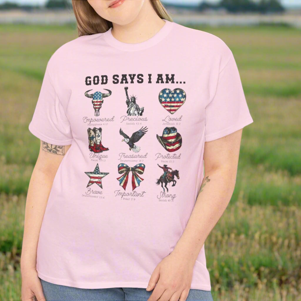 God Says I Am Patriotic Christian Tee - Kim’s Signature Beauty & Accessories