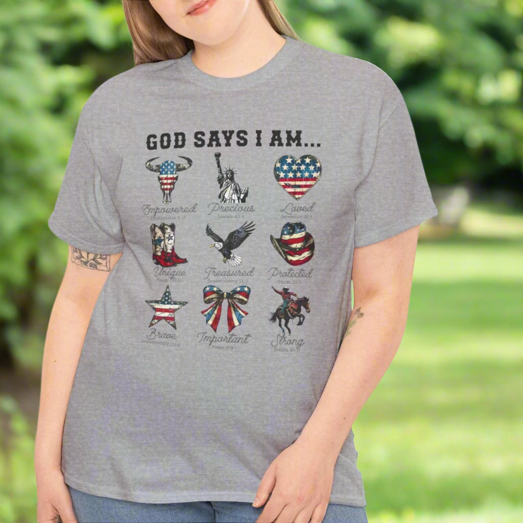 God Says I Am Patriotic Christian Tee - Kim’s Signature Beauty & Accessories