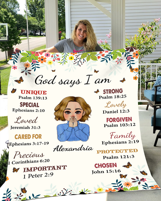 God Says I am Personalizable Fleece Blanket - Kim’s Signature Beauty & Accessories    