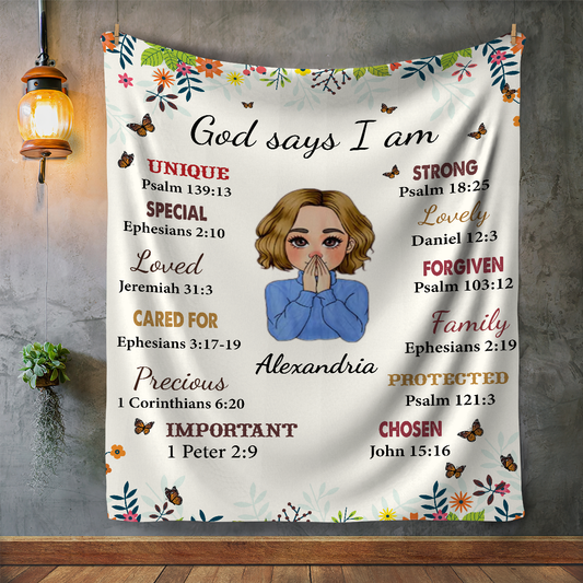 God Says I am Personalizable Fleece Blanket - Kim’s Signature Beauty & Accessories