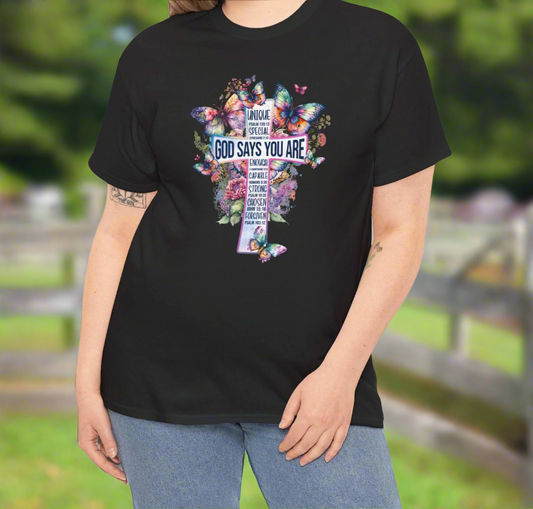 God Says you are Cross Tee - Kim’s Signature Beauty & Accessories    