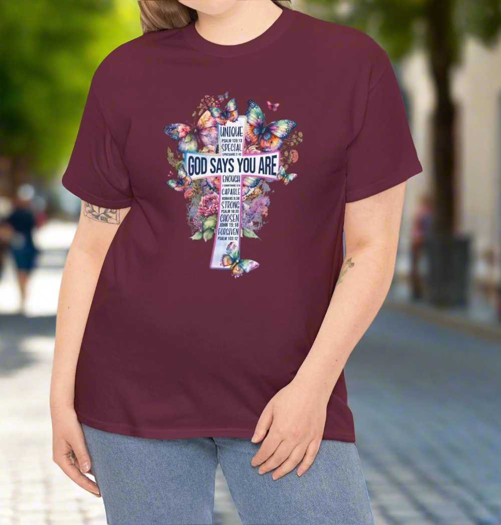 God Says you are Cross Tee - Kim’s Signature Beauty & Accessories    