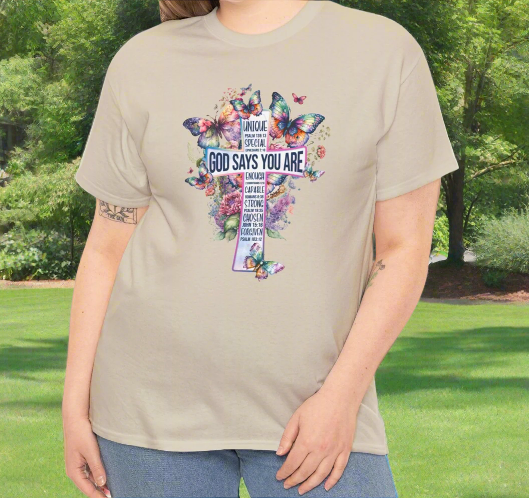God Says you are Cross Tee - Kim’s Signature Beauty & Accessories    