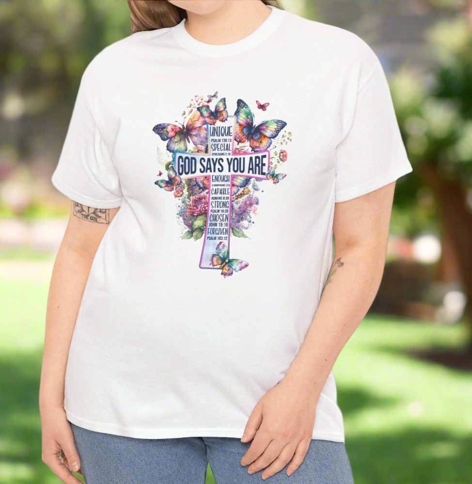 God Says you are Cross Tee - Kim’s Signature Beauty & Accessories    