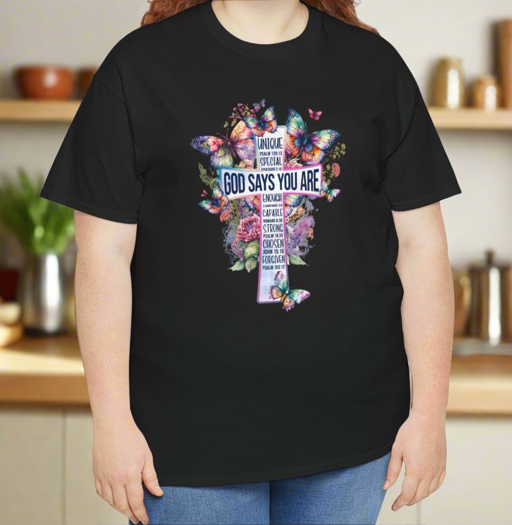 God Says you are Cross Tee - Kim’s Signature Beauty & Accessories    