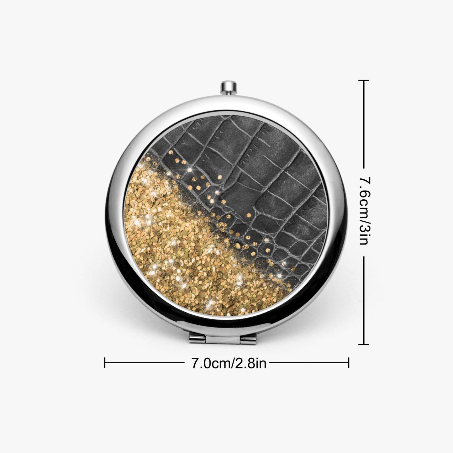 Gold Glitter & Black Leather | Compact Mirror - Kim’s Signature Beauty & Accessories    