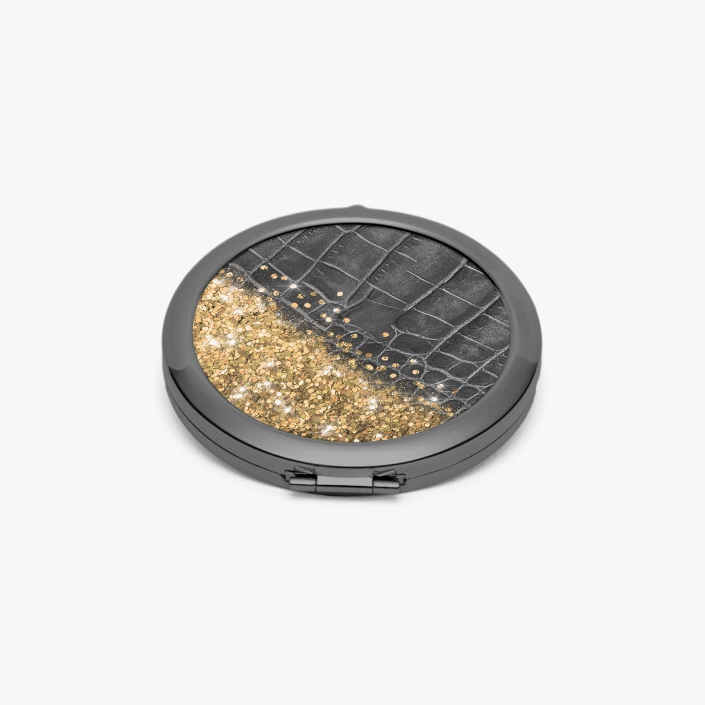 Gold Glitter & Black Leather | Compact Mirror - Kim’s Signature Beauty & Accessories    