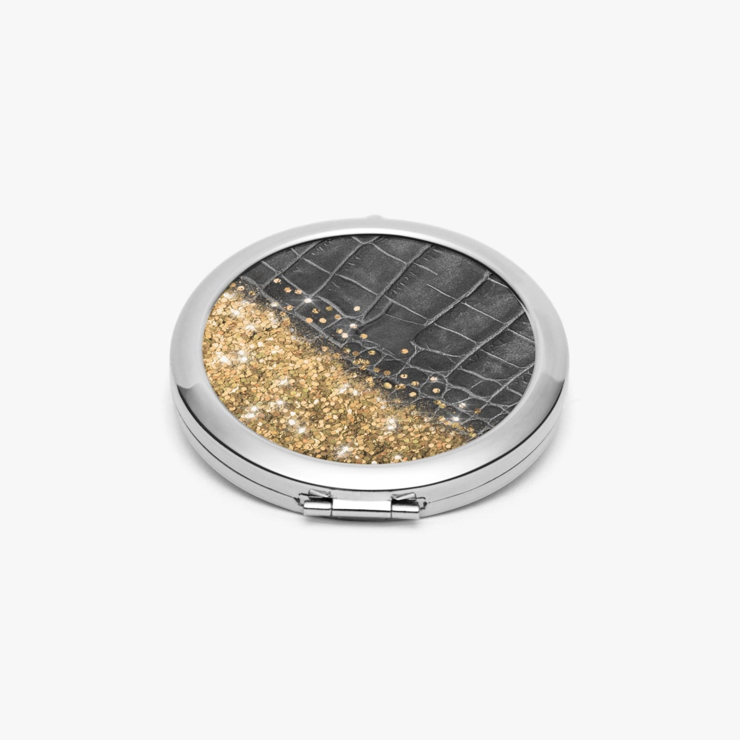 Gold Glitter & Black Leather | Compact Mirror - Kim’s Signature Beauty & Accessories    