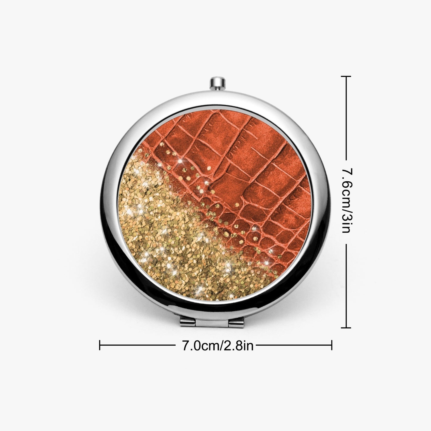 Gold Glitter & Orange Leather |  Compact Mirror - Kim’s Signature Beauty & Accessories    