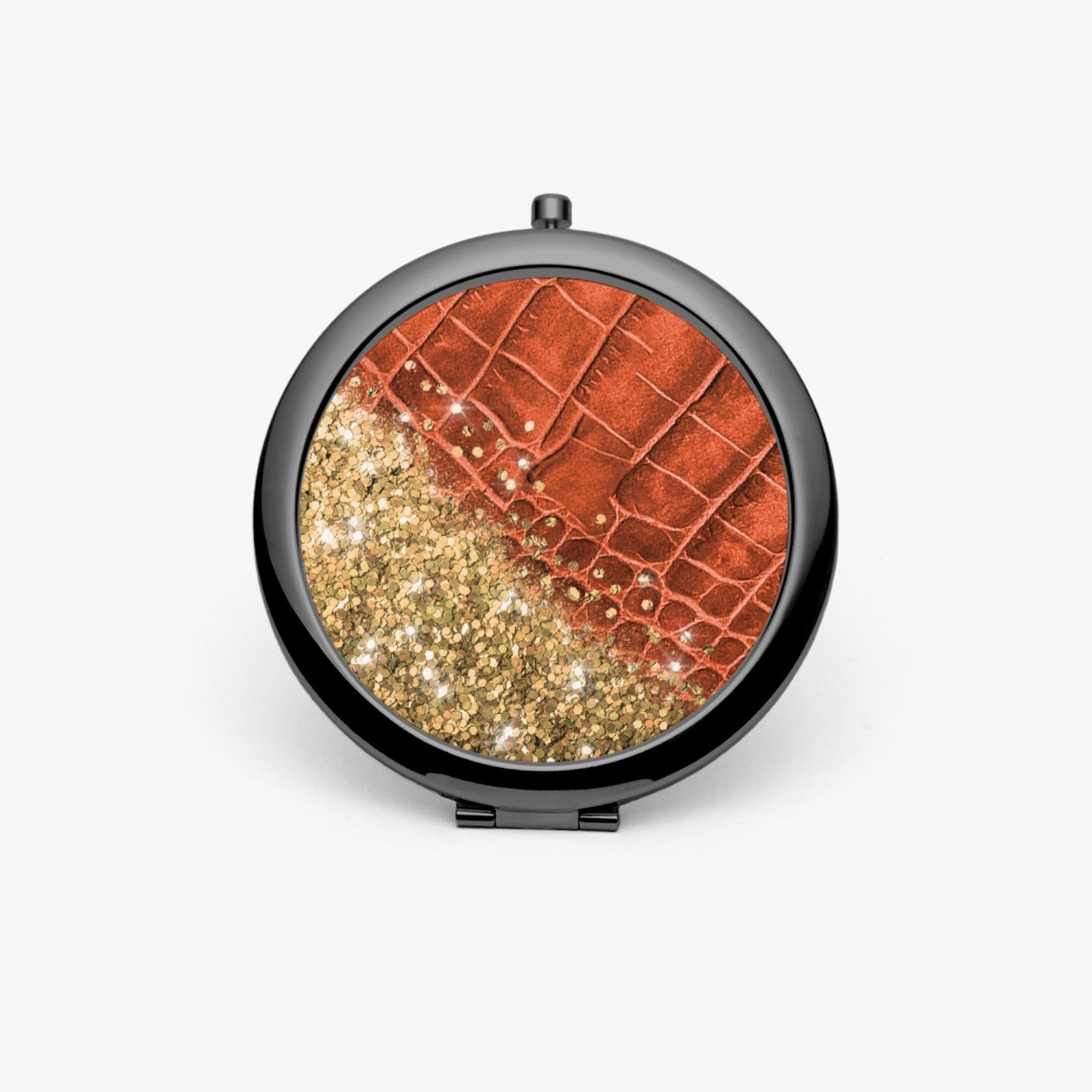 Gold Glitter & Orange Leather |  Compact Mirror - Kim’s Signature Beauty & Accessories    