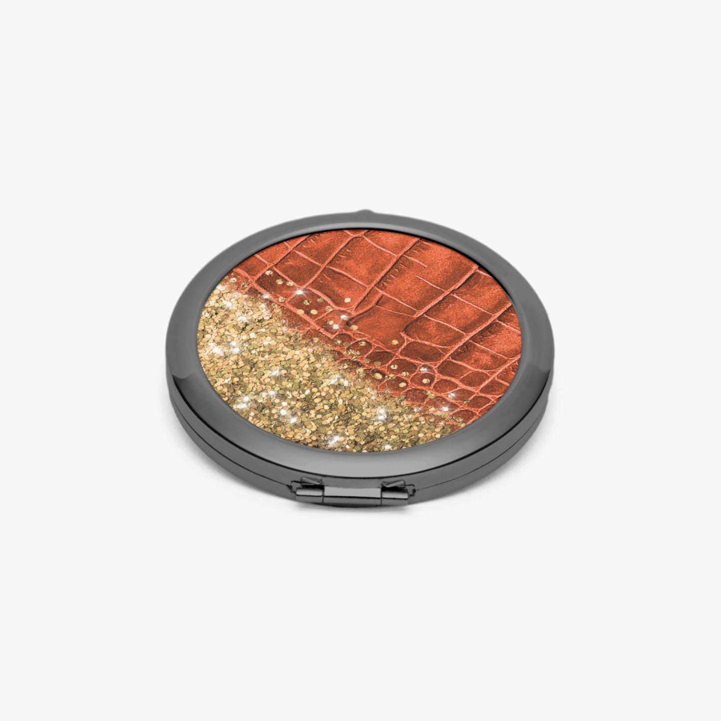 Gold Glitter & Orange Leather |  Compact Mirror - Kim’s Signature Beauty & Accessories    