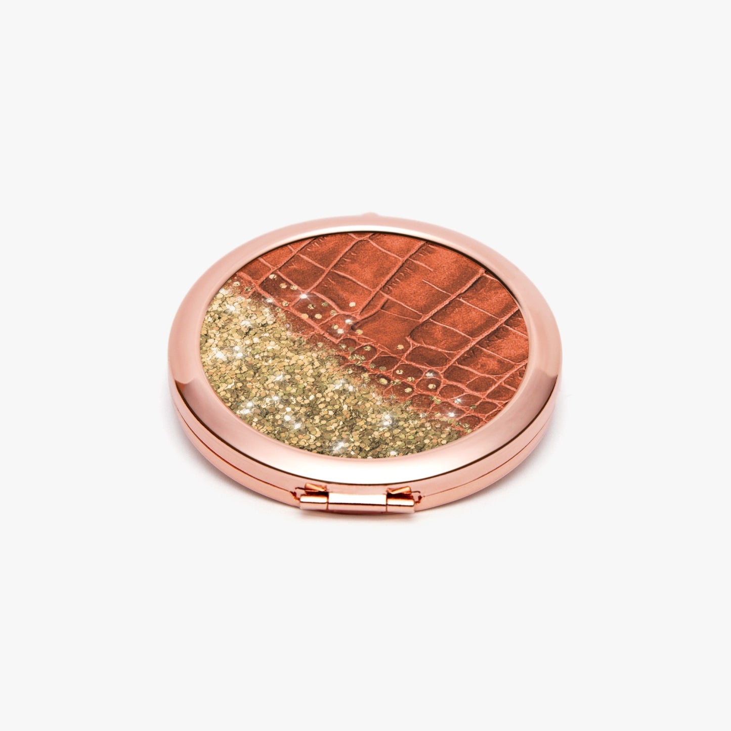Gold Glitter & Orange Leather |  Compact Mirror - Kim’s Signature Beauty & Accessories    