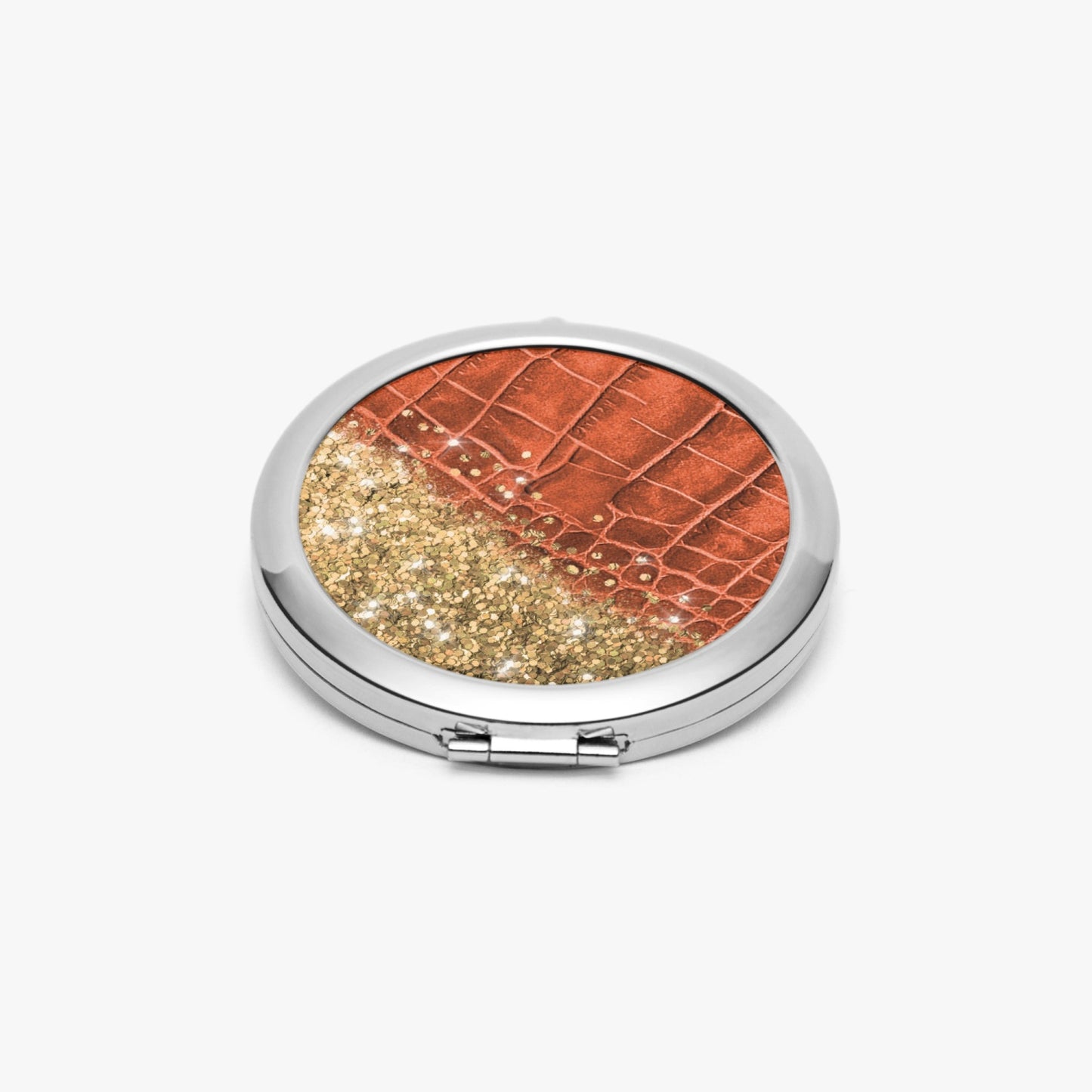 Gold Glitter & Orange Leather |  Compact Mirror - Kim’s Signature Beauty & Accessories    