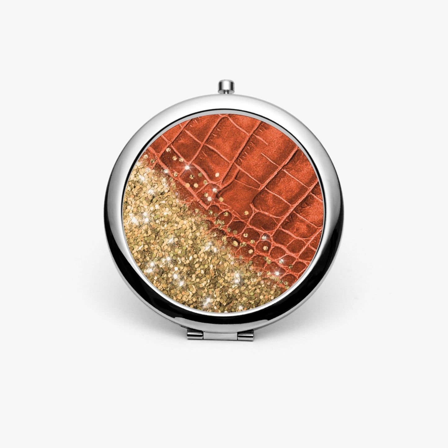 Gold Glitter & Orange Leather |  Compact Mirror - Kim’s Signature Beauty & Accessories    