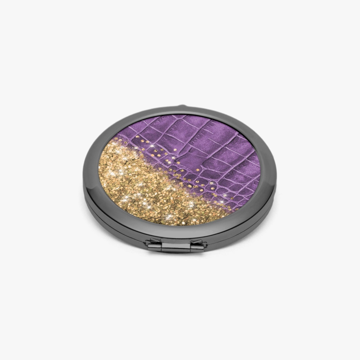 Gold Glitter & Purple Leather | Compact Mirror - Kim’s Signature Beauty & Accessories    