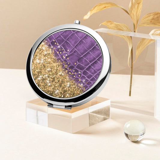 Gold Glitter & Purple Leather | Compact Mirror - Kim’s Signature Beauty & Accessories    