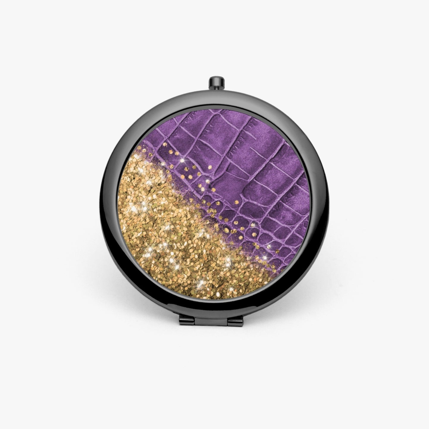 Gold Glitter & Purple Leather | Compact Mirror - Kim’s Signature Beauty & Accessories    