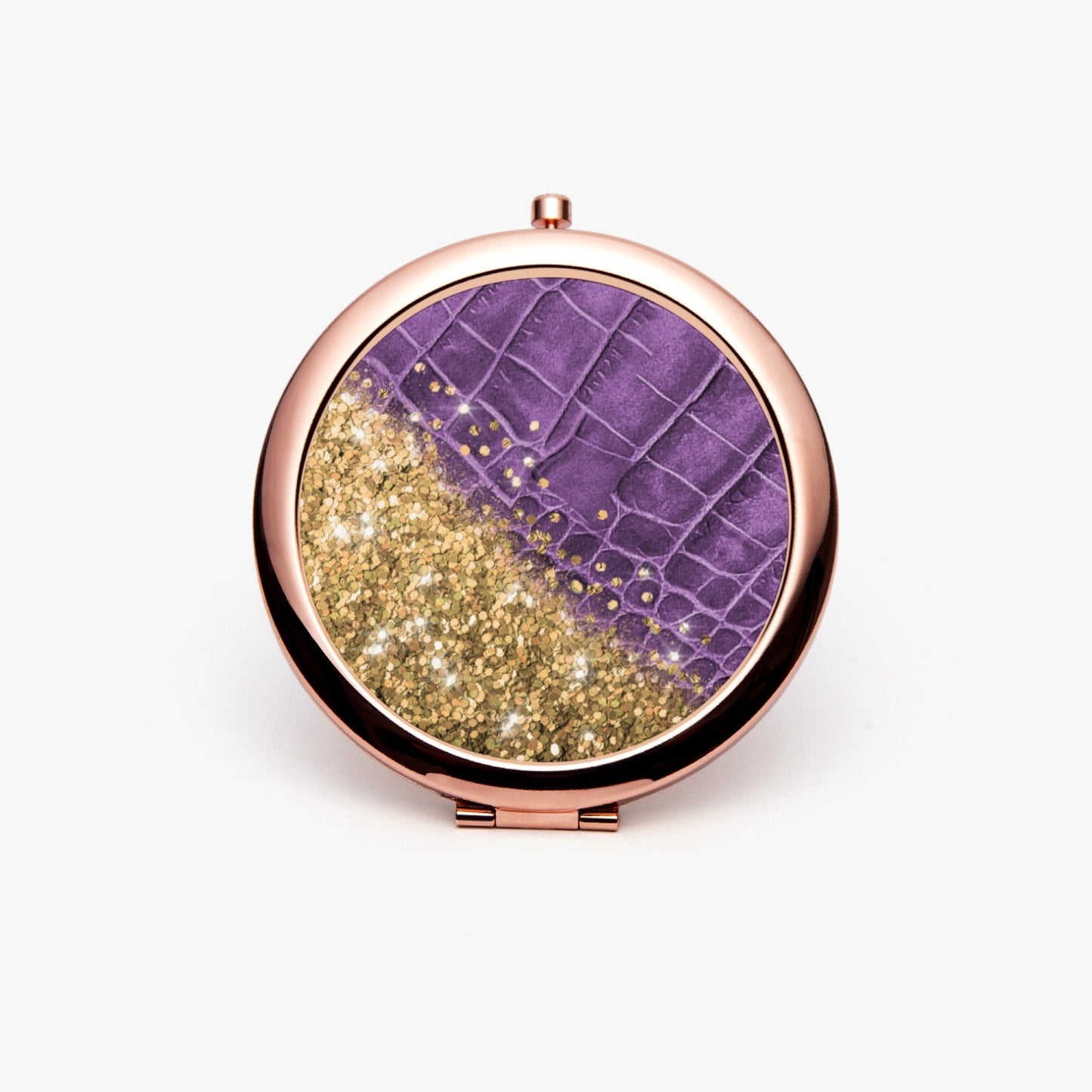 Gold Glitter & Purple Leather | Compact Mirror - Kim’s Signature Beauty & Accessories    