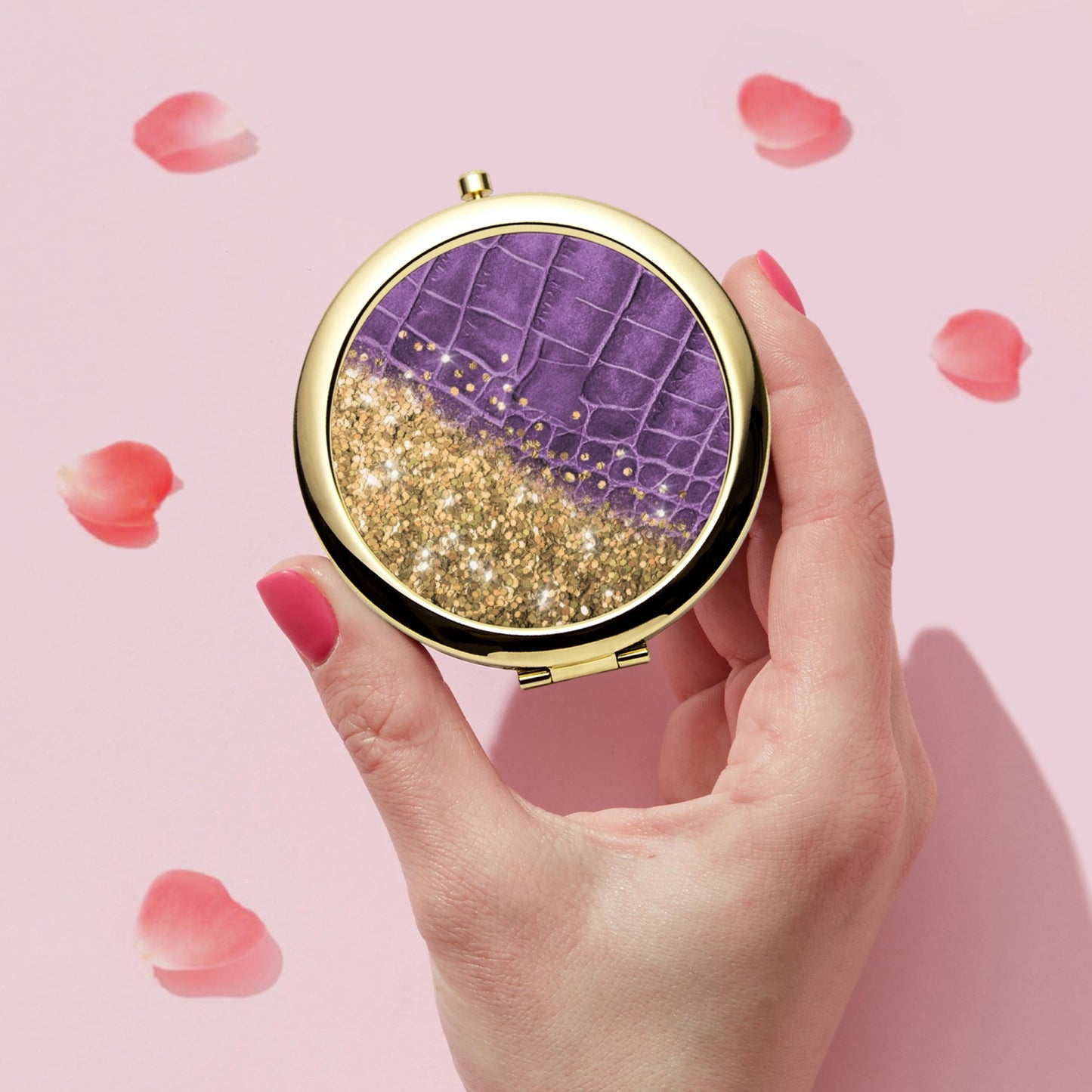 Gold Glitter & Purple Leather | Compact Mirror - Kim’s Signature Beauty & Accessories    