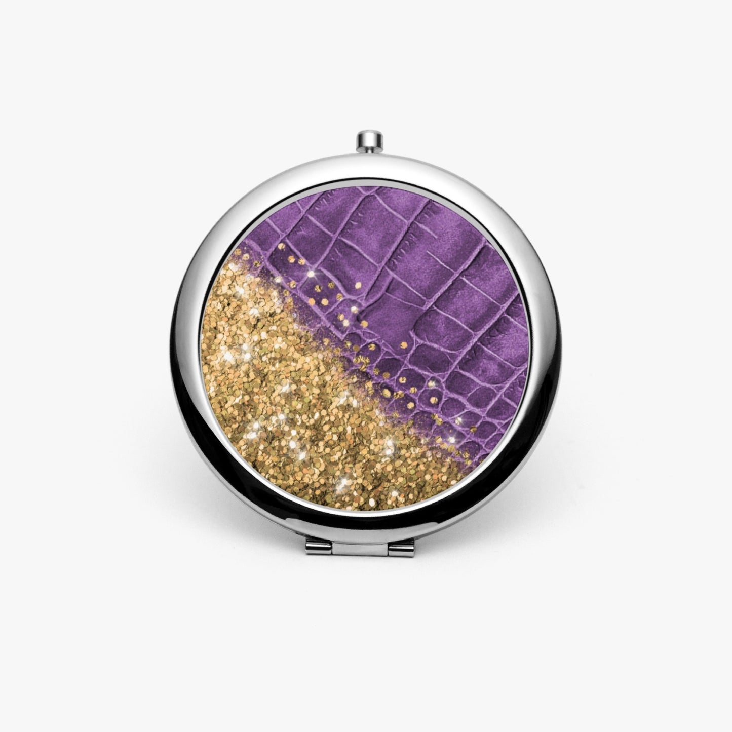 Gold Glitter & Purple Leather | Compact Mirror - Kim’s Signature Beauty & Accessories    