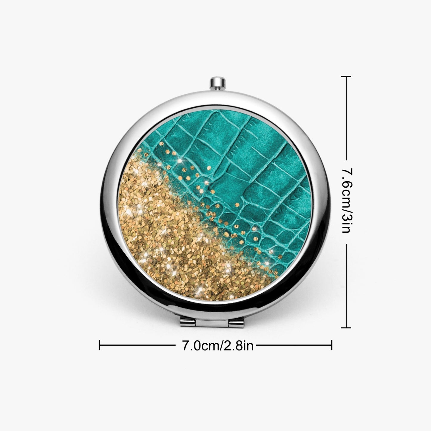 Gold Glitter & Turquoise Leather |  Compact Mirror - Kim’s Signature Beauty & Accessories    