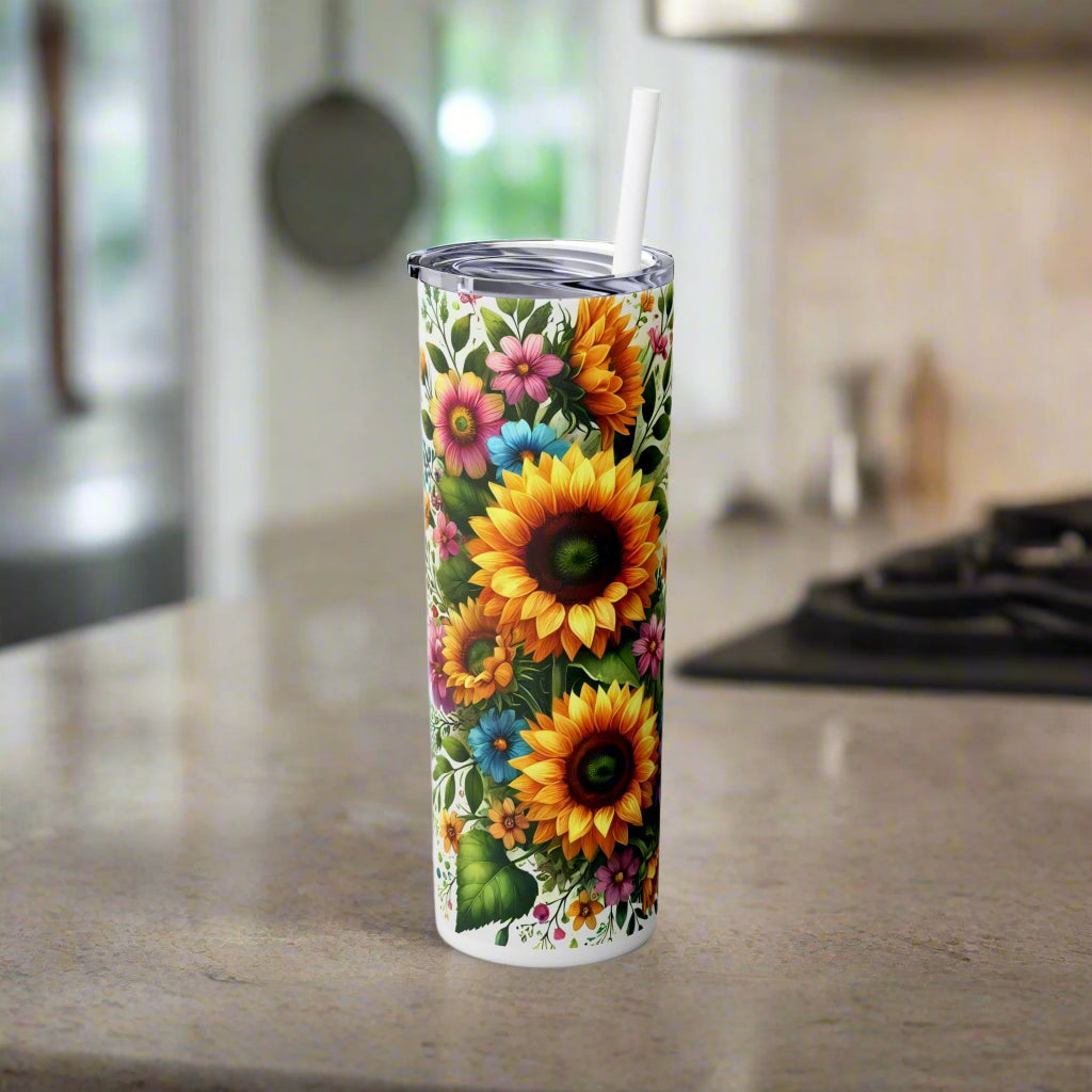 Grandma Floral Sunflower Skinny Tumbler with Straw - 20oz - Kim’s Signature Beauty & Accessories    