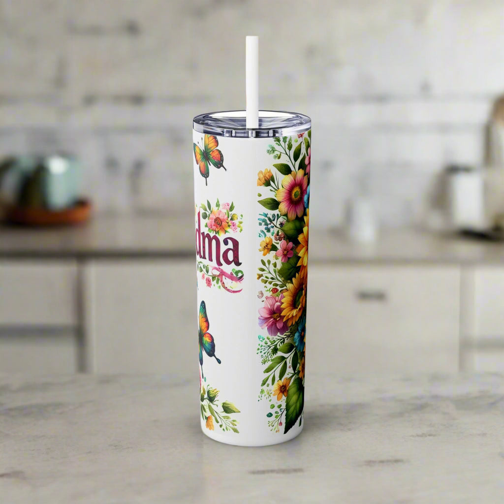 Grandma Floral Sunflower Skinny Tumbler with Straw - 20oz - Kim’s Signature Beauty & Accessories    