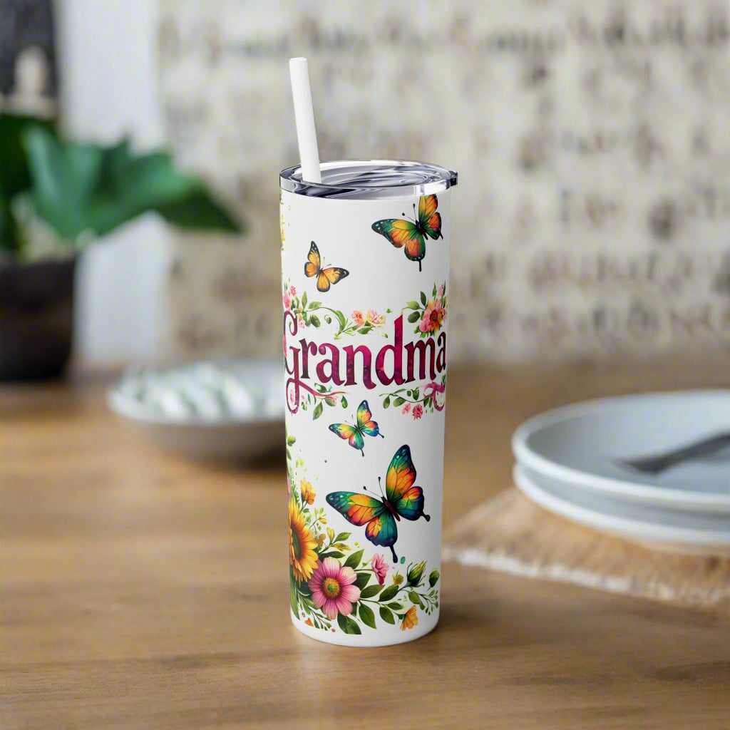 Grandma Floral Sunflower Skinny Tumbler with Straw - 20oz - Kim’s Signature Beauty & Accessories    